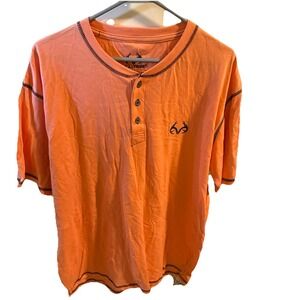 Realtree Shirt Mens XL Short Sleeve Henley Tee Cotton Peach XL